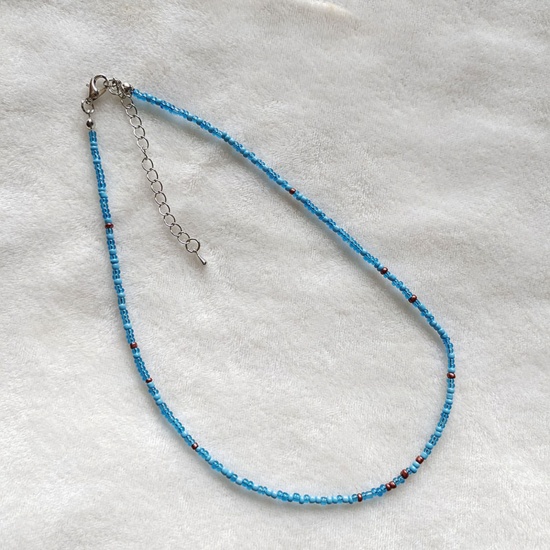 Imagen de Acrílico Retro Collar de Cuentas Azul 40cm longitud, 1 Unidad