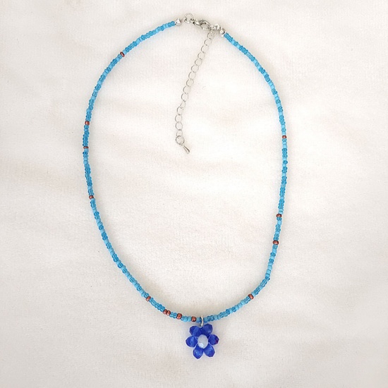 Imagen de Acrílico Retro Collar con Colgante Azul Flor 40cm longitud, 1 Unidad