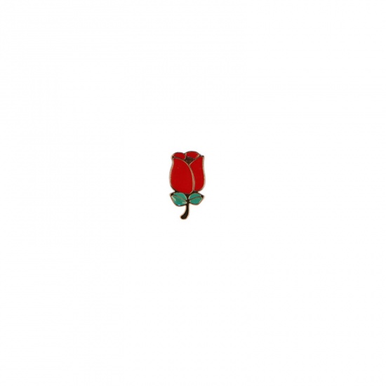 Immagine di Retrò Spilla Rosa Bronzo Antico Rosso & Verde Smalto 2.3cm x 1.2cm, 1 Pz