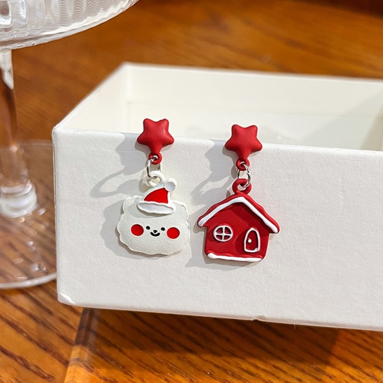 Bild von Acryl Niedlich Asymmetrische Ohrringe Bunt Weihnachten Haus Weihnachten Schneemann 3.4cm x 2.5cm, 1 Paar