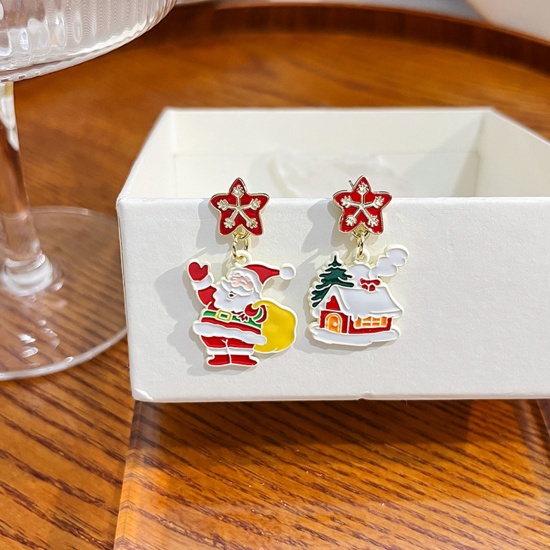 Bild von Acryl Niedlich Asymmetrische Ohrringe Bunt Weihnachten Haus Weihnachten Weihnachtsmann 3.9cm x 2.5cm, 1 Paar