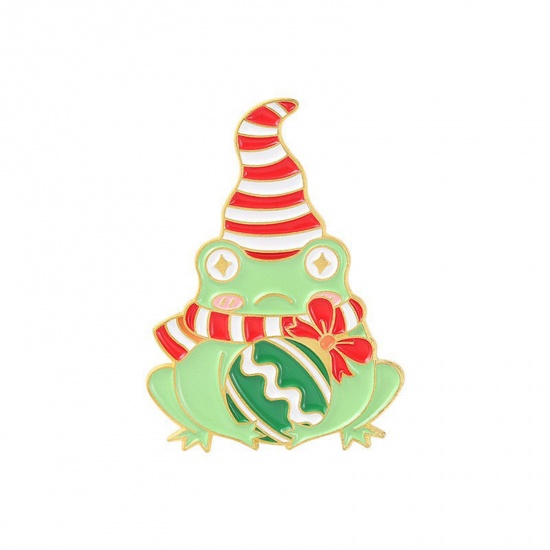 Immagine di Carino Spilla Cappelli di Natale Rana Rosso & Verde Smalto 2.9cm x 2.1cm, 1 Pz