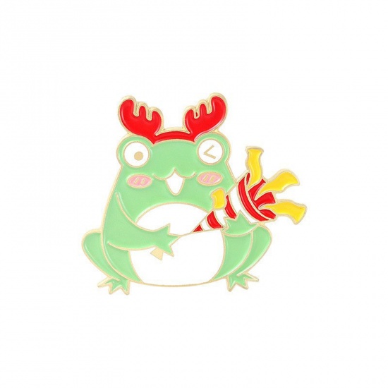 Bild von Niedlich Brosche Weihnachten Frosch Grün Emaille 2.9cm x 2.5cm, 1 Stück