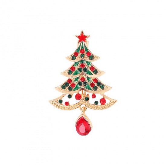 Bild von Niedlich Brosche Weihnachten Weihnachtsbaum Bunt Strass 4.5cm x 2.9cm, 1 Stück