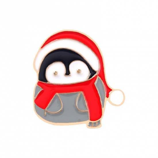 Immagine di Carino Spilla Natale Pinguino Animale Multicolore Smalto 2.3cm x 2cm, 1 Pz