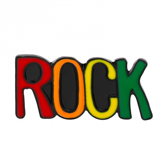 Immagine di Elegante Spilla Lettere " Rock " Multicolore Smalto 2.8cm x 1.3cm, 1 Pz