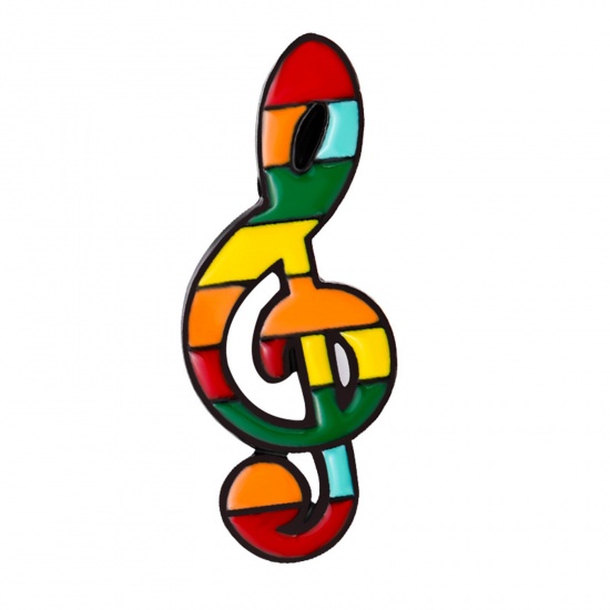 Immagine di Elegante Spilla Nota Musicale Multicolore Smalto 3.1cm x 1.2cm, 1 Pz