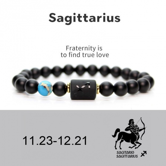 Bild von Schwarzer Onyx Achat Lässig Zierliche Armbänder Zarte Armbänder Perlenarmband Himmelblau Symbolzeichen Schütze Tierkreiszeichen Konstellationen 18cm - 19cm lang, 1 Stück