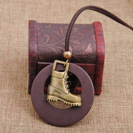 Bild von Holz Böhmischer Stil Pullover Halskette Bronzefarbe Dunkelbraun Ring Stiefel 80cm lang, 1 Strang