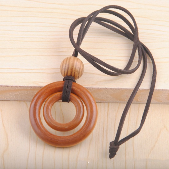 Bild von Holz Böhmischer Stil Pullover Halskette Rotbraun Ring 80cm lang, 1 Strang