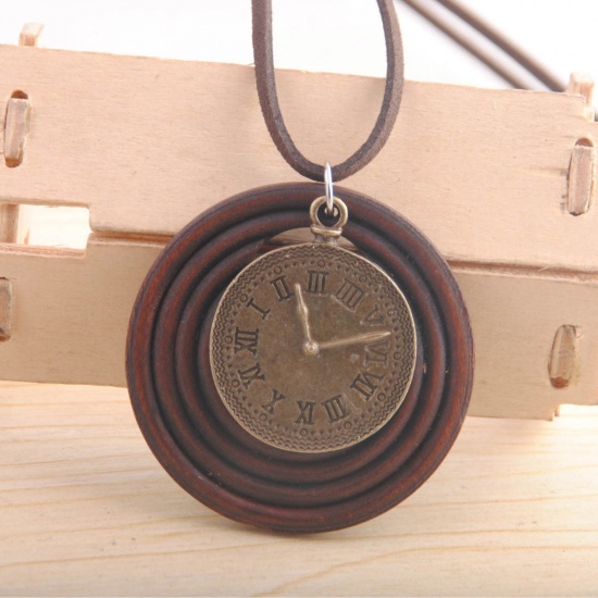 Bild von Holz Böhmischer Stil Pullover Halskette Bronzefarbe Glocke 80cm lang, 1 Strang