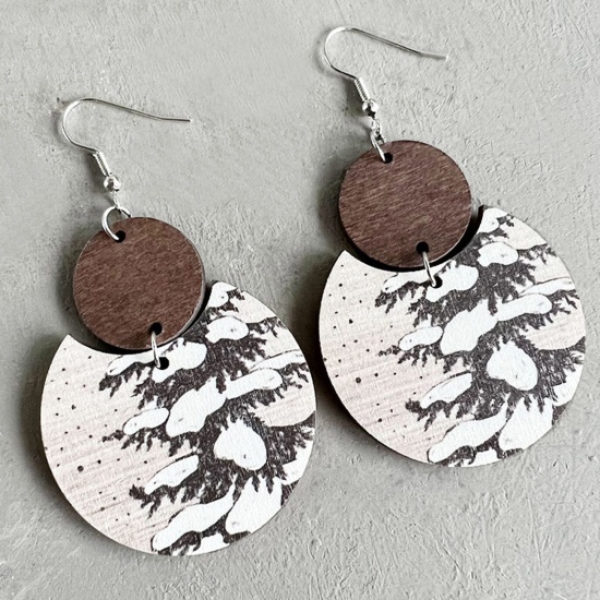 Bild von Holz Böhmischer Stil Ohrring Silberfarbe Grau Geometrie Wald Spleißen 6cm, 1 Paar