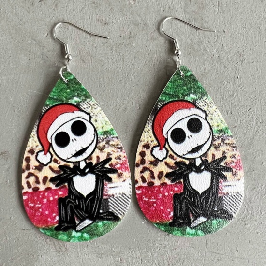 Immagine di PU Cuoio Natale Orecchino Multicolore Goccia Natale 8.5cm, 1 Paio