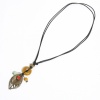 Picture of Ceramic Boho Chic Bohemia Sweater Necklace Long Antique Bronze Yellow Circle Ring Leaf 50cm(19 5/8") long, 1 Piece