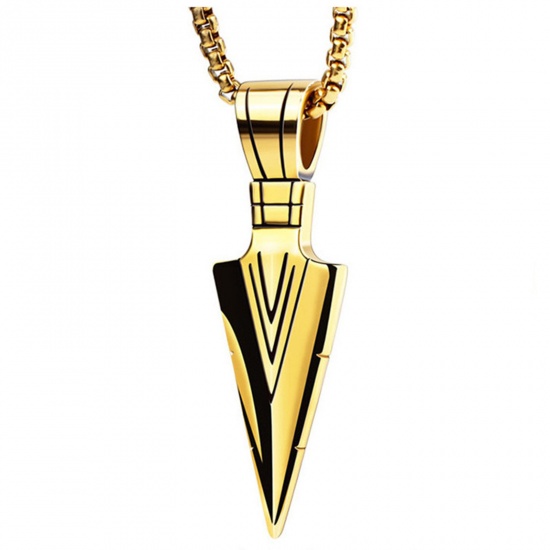 Picture of Retro Pendant Necklace Gold Tone Antique Gold Triangle Arrowhead 40cm(15 6/8") long, 1 Piece