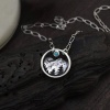 Picture of Boho Chic Bohemia Pendant Necklace Antique Silver Color Circle Ring Mountain Imitation Turquoise 45cm(17 6/8") long, 1 Piece
