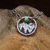 Picture of Boho Chic Bohemia Pendant Necklace Antique Silver Color Circle Ring Mountain Imitation Turquoise 45cm(17 6/8") long, 1 Piece