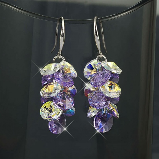Bild von Stilvoll Ohrring Silberfarbe Violett Tropfen Imitat Kristall 3cm, 1 Paar