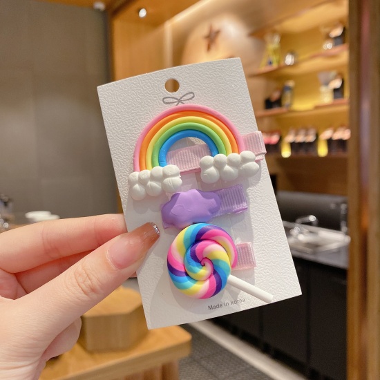 Bild von Acryl süße Haarspangen Lollipop Rainbow Multicolor 4cm - 6cm, 1 Set (3 Stück/Set)
