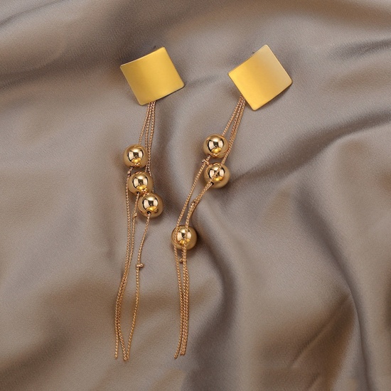 Bild von Stilvoll Quaste Ohrringe Vergoldet Rund Quadrat 8cm, 1 Paar