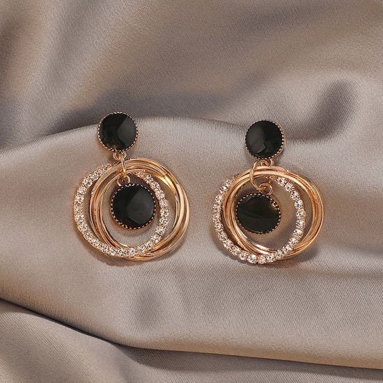 Bild von Stilvoll Ohrring Vergoldet Schwarz Ring Transparent Strass 3cm, 1 Paar