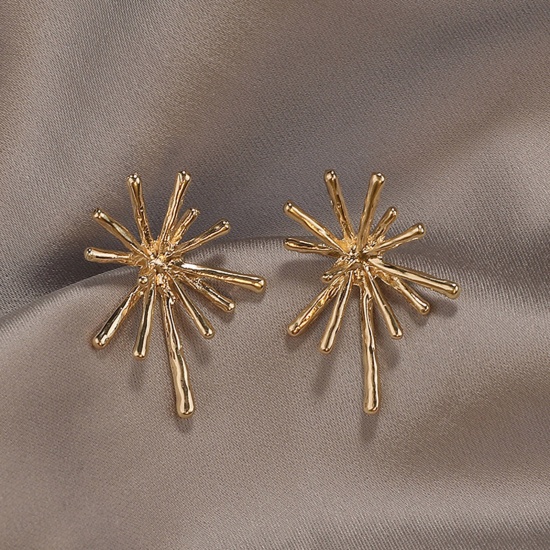 Imagen de Elegante Pendientes Chapado en Oro Flor 4cm, 1 Par
