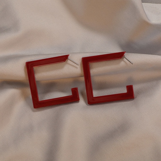 Imagen de Acrílico Elegante Pendientes Círculos Rojo Forma de C 2cm, 1 Par