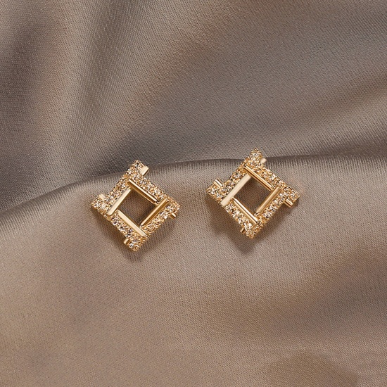 Imagen de Elegante Pendientes Chapado en Oro Geométrico 2cm, 1 Par