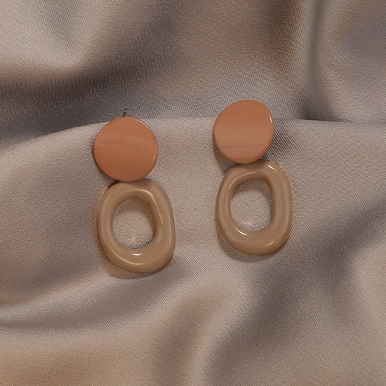 Imagen de Acrílico Elegante Pendientes Caqui Anillo 3cm, 1 Par