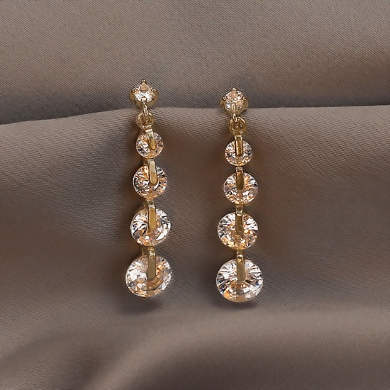 Imagen de Elegante Borla Pendientes Chapado en Oro Transparente Rhinestone 6cm, 1 Par