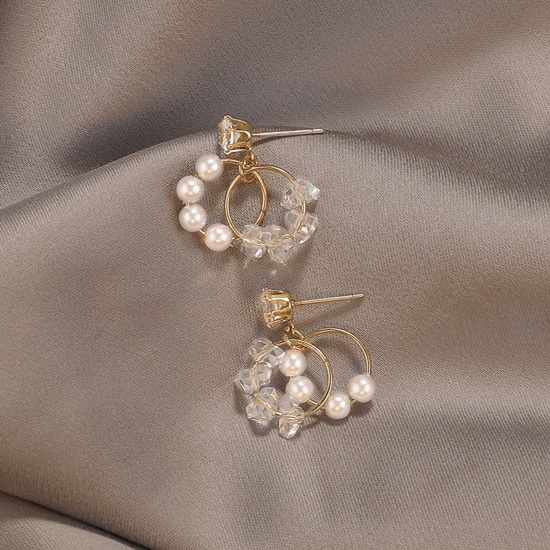 Imagen de Elegante Pendientes Chapado en Oro Anillo Imitación de perla 2cm, 1 Par