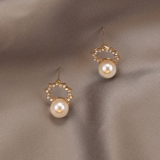 Imagen de Elegante Pendientes Chapado en Oro Imitación de perla 2cm, 1 Par