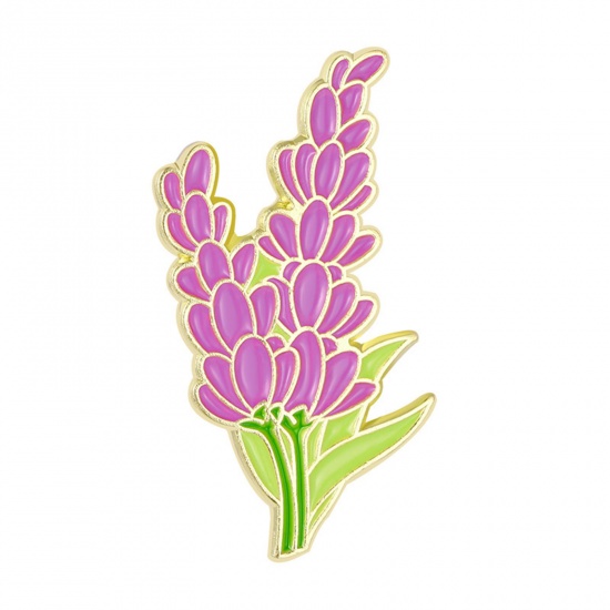 Imagen de Elegante Pin Broches Flor Púrpura Esmalte 3cm x 1.4cm, 1 Unidad