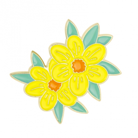 Imagen de Elegante Pin Broches Flor Amarillo Esmalte 2.6cm x 2.2cm, 1 Unidad