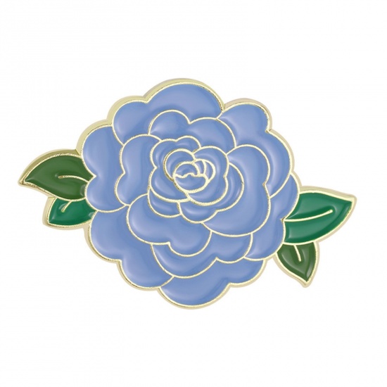 Imagen de Elegante Pin Broches Flor Azul Gris Esmalte 3.2cm x 2.2cm, 1 Unidad