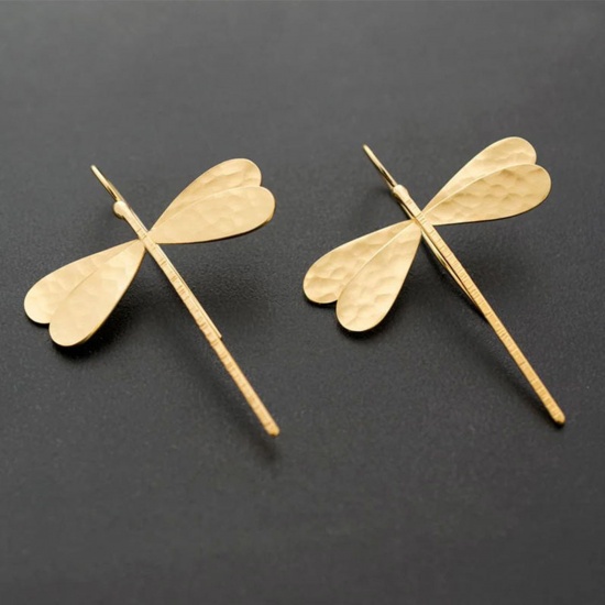 Imagen de Insecto Pendientes Chapado en Oro Libélula 5cm, 1 Par