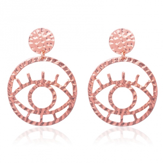Imagen de Elegante Pendientes Oro Rosa Ronda Ojo Hueco 7cm x 5cm, 1 Par