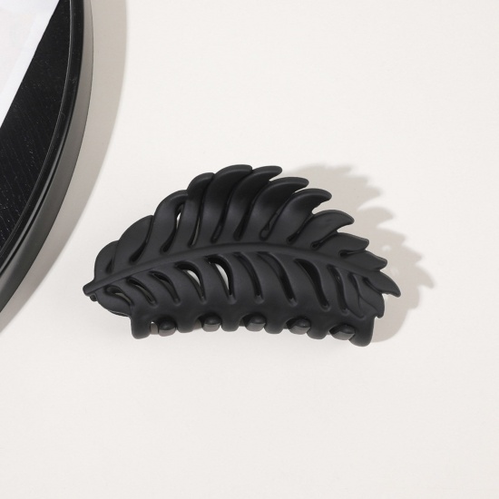 Immagine di ABS Elegante Fermaglio per Capelli Nero Foglia Smerigliato 9.5cm x 4cm , 1 Pz