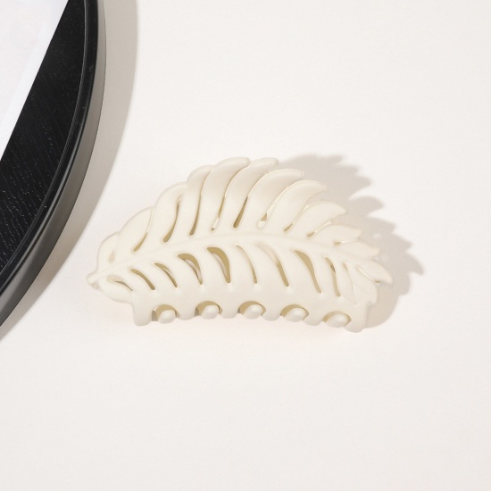 Immagine di ABS Elegante Fermaglio per Capelli Bianco di Latte Foglia Smerigliato 9.5cm x 4cm , 1 Pz