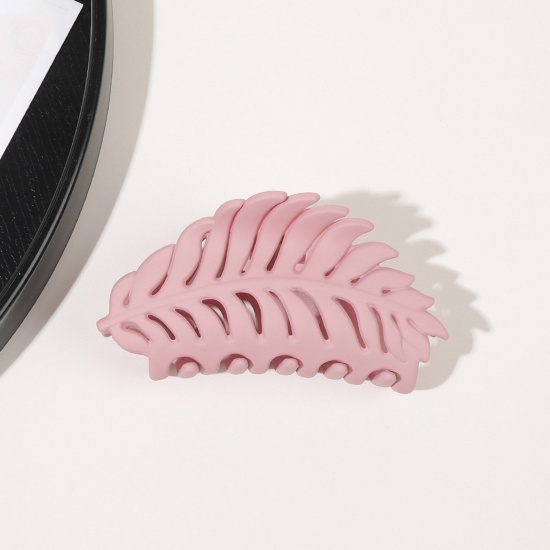 Imagen de ABS Elegante Pinza de Pelo Rosa de Corea Hoja Escarchado 9.5cm x 4cm, 1 Unidad