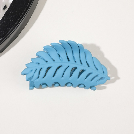 Bild von ABS Stilvoll Haarspangen Klammern Blau Blätter Matt 9.5cm x 4cm, 1 Stück