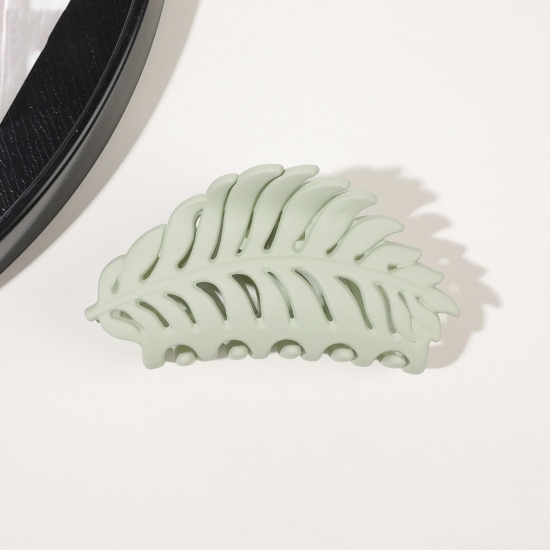 Bild von ABS Stilvoll Haarspangen Klammern Grün Blätter Matt 9.5cm x 4cm, 1 Stück