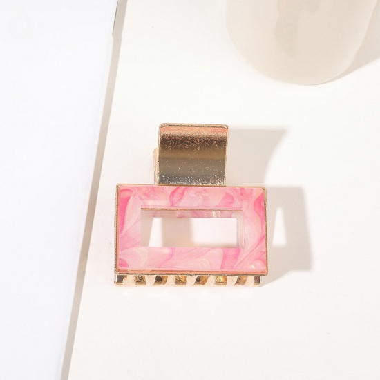 Imagen de Acrílico Elegante Pinza de Pelo Chapado en Oro Light Fuchsia Rectángulo 4cm x 4cm, 1 Unidad