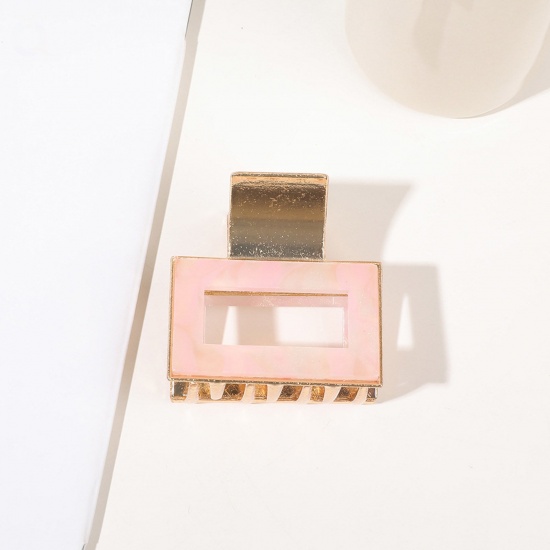 Изображение Акриловые Стильный Зажимы для волос Позолоченный Розовый Прямоугольник 4см x 4см, 1 ШТ