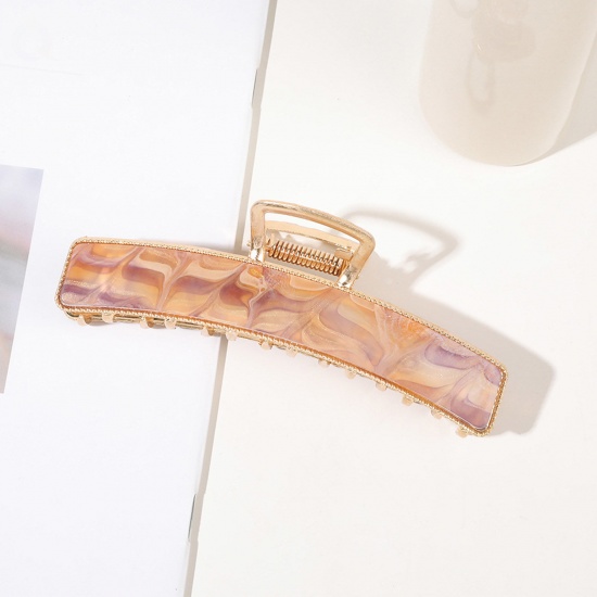 Immagine di Acrilato Elegante Fermaglio per Capelli Oro Placcato Colore del Caffè Rettangolo 11cm x 3.5cm , 1 Pz