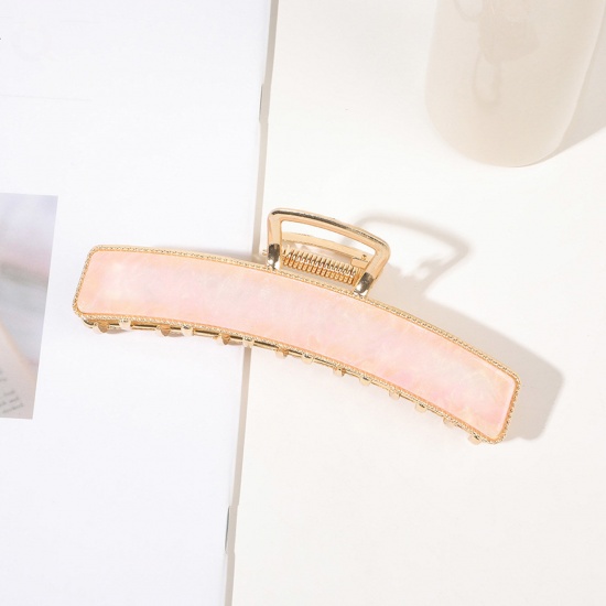 Изображение Акриловые Стильный Зажимы для волос Позолоченный Розовый Прямоугольник 11см x 3.5см, 1 ШТ