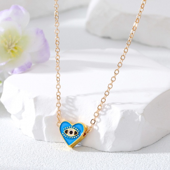 Imagen de día de San Valentín Collar con Colgante Chapado en Oro Azul Corazón Mal de ojo Esmalte 50cm longitud, 1 Unidad