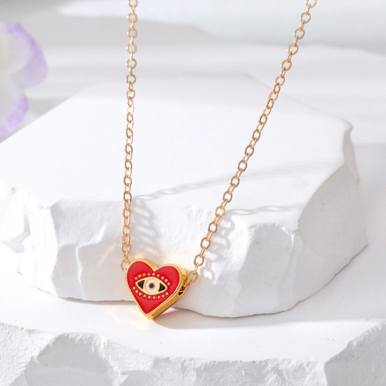 Imagen de día de San Valentín Collar con Colgante Chapado en Oro Rojo Corazón Mal de ojo Esmalte 50cm longitud, 1 Unidad