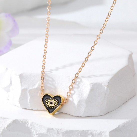 Imagen de día de San Valentín Collar con Colgante Chapado en Oro Negro Corazón Mal de ojo Esmalte 50cm longitud, 1 Unidad