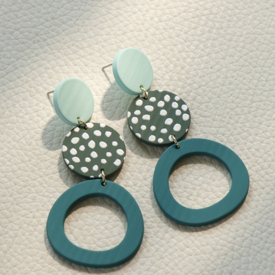 Imagen de Acrílico Elegante & Casual Pendientes Verde Ronda Mancomunidad Hueco 7cm, 1 Par